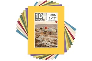 Mat Board Center, Pack of 10, 12x16 Mixed Color White Core Picture Mats for 8x12 Photos