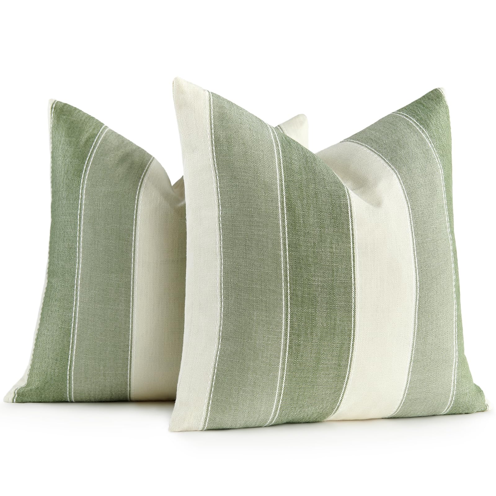 Photo 1 of AmHoo Pack of 2 Farmhouse Stripe Check Throw Pillow Covers Set Case Cotton Linen Decorative Pillowcases Cushion Cover for Couch Bench Sofa 22x22 Inch Sage Green