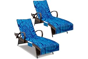 NISDOING Lounge Chair Towel Cover, Beach Chair Cover (Pack of 2), Pool Lounge Chair Covers for Outdoor,Garden, Beach,Sun Lounger,Hotel Pool,Large Size and No Sliding, 85" X 30", Blue Tie Dye