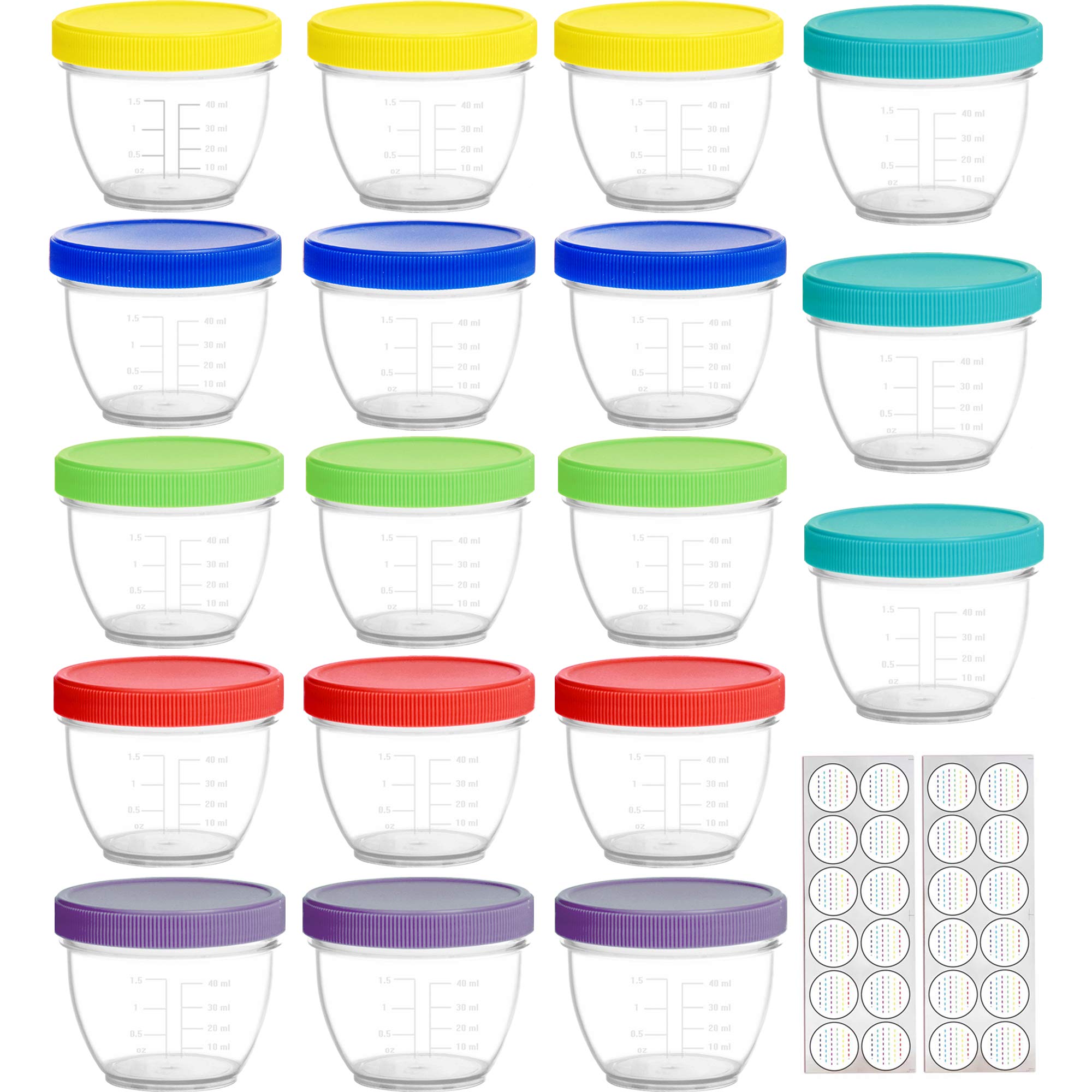 Youngever 18 Pack 120ML Baby Food Storage, Re-usable Baby Food Containers with Lids and Labels, 9 Assorted Colors