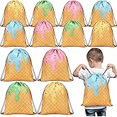 Sunnymove 16 Pcs Ice Cream Party Favor Bags Cute Ice Cream Drawstring Backpacks Sweet Candy Goodie Treat Gift Bags for Birthday Party Two Sweet Baby Shower Wedding Donut Decoration(Drips)