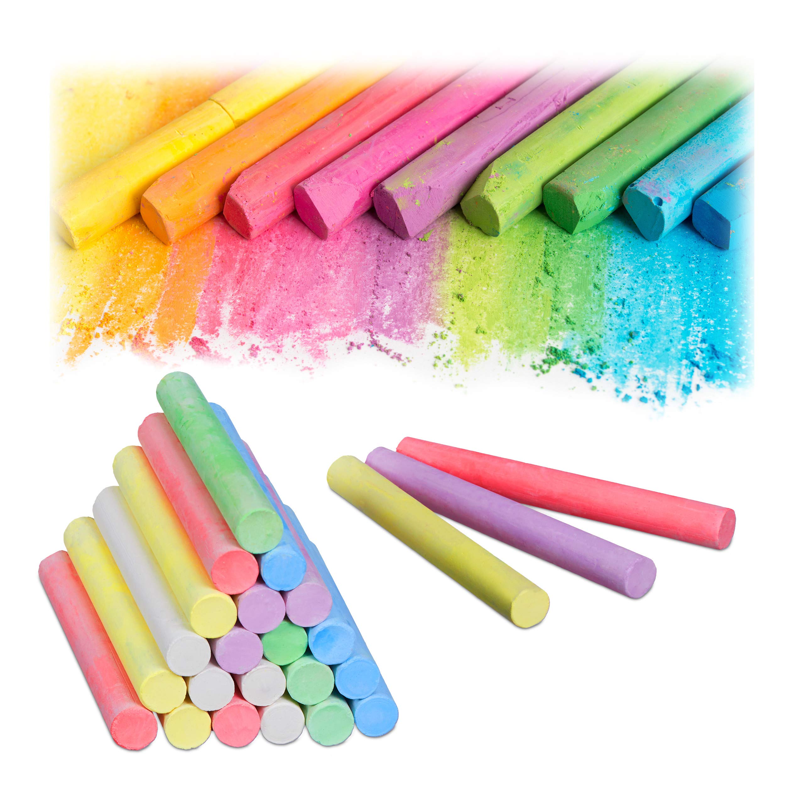 Relaxdays Set of 24 Chalk Crayons, Color Crayons for the Blackboard & Street, 6 Colors, Round, Ø 9 mm, Colorful