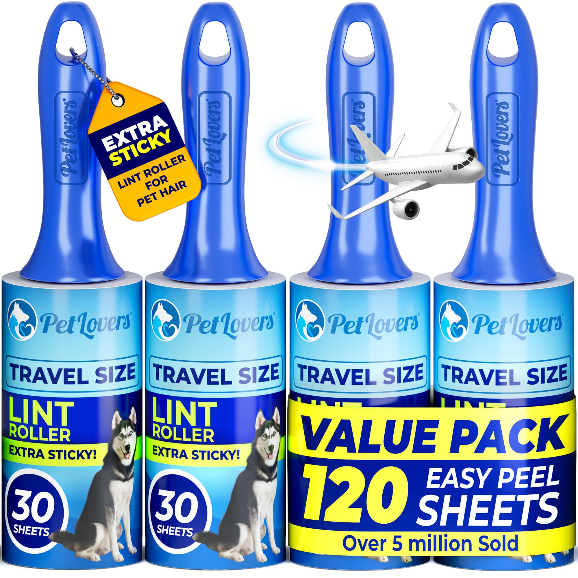PetLovers Mini Lint Rollers for Travel 4 Pack - Small Sized Lint Removers for Easy Portability, Great for Pet Hair and Debri Pickup