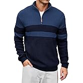 Lexiart Men's Pullover Sweater Mockneck Quarter Zip Color Block Ribbed Knit Thermal Sweaters
