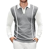 Men Knit Long Sleeve Polo Shirt Button Down Casual Collar Sweater Fashion Golf Polo Shirt