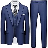 WULFUL Men's 3 Piece Slim Fit Suit Set One Button Blazer Jacket Pants Tuxedo Set