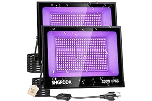 SHGPODA 2 Pack 250W LED Black Lights, Blacklight Flood Light with 10ft Cord Plug Switch, IP66 Waterproof Outdoor Floodlight for Neon Glow in The Dark Stage Lighting Halloween Fluorescent Poster Body Paint