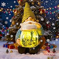 Vcdsoy Solar Firefly Jar Gnome Waterproof -Solar Outdoor LED Lights Resin Garden Gnome Statues Decor 10.6" Lantern Figurines 