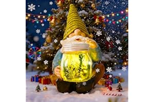 VCDSOY Solar Firefly Jar Gnome Waterproof - Christmas Large Garden Gnome Funny Solar Outdoor LED Lights Resin Statues 10.6" Lantern Figurines Xmas Decorations Birthday Housewarming Gifts for Mom Women