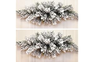Floral Home Decor Set of 2 Flocked Swags - Winter - White - Artificial - Irregular Shape
