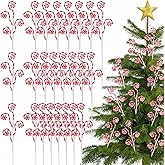 Suncalla 24 Pcs Red White Candy Cane Christmas Picks 16" Large Furry Spiral Curly Sprays Elf Ornaments Stems for Christmas Tree Topper Filler Party Vase Filler Wreath Garland