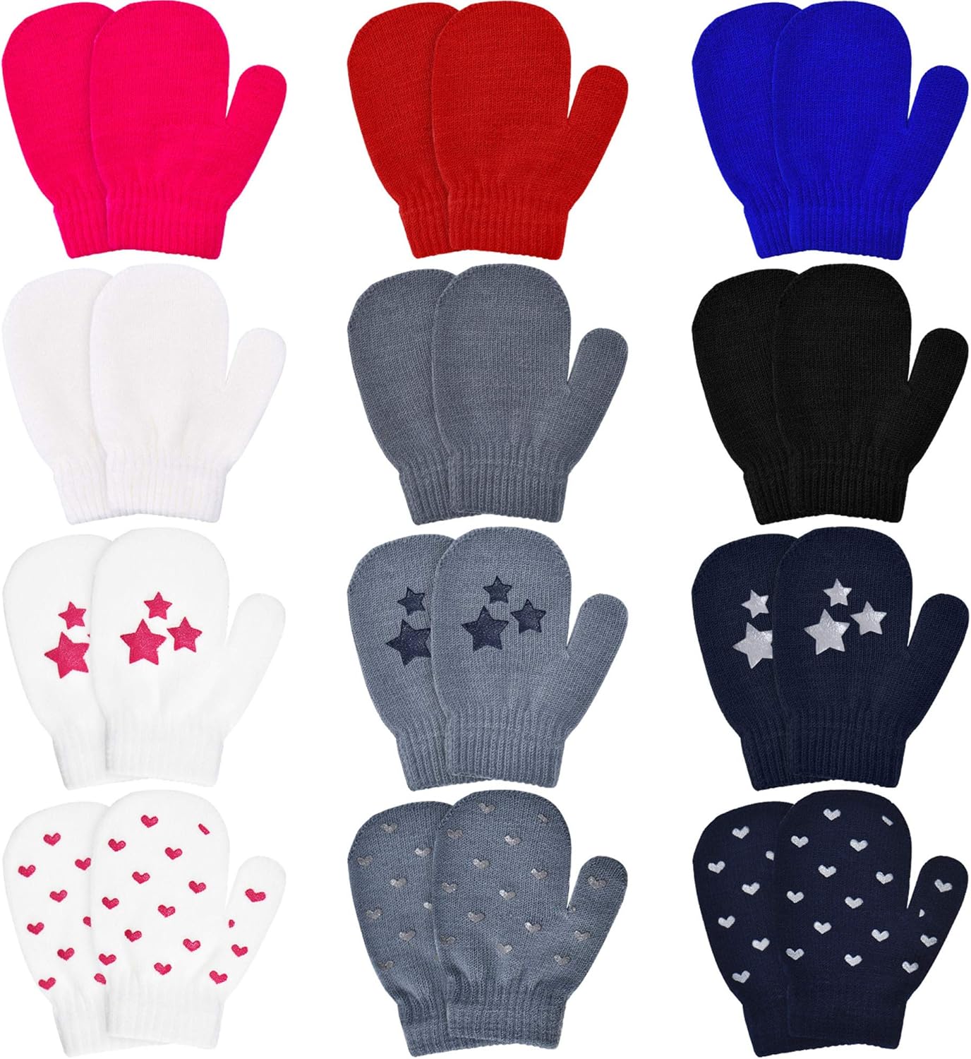 12 Pairs Toddler Knitted Gloves Stretch Full Finger Mittens Winter Warm Knitted Unisex Kid Gloves for Baby Boys and Girls Christmas Giving: Clothing