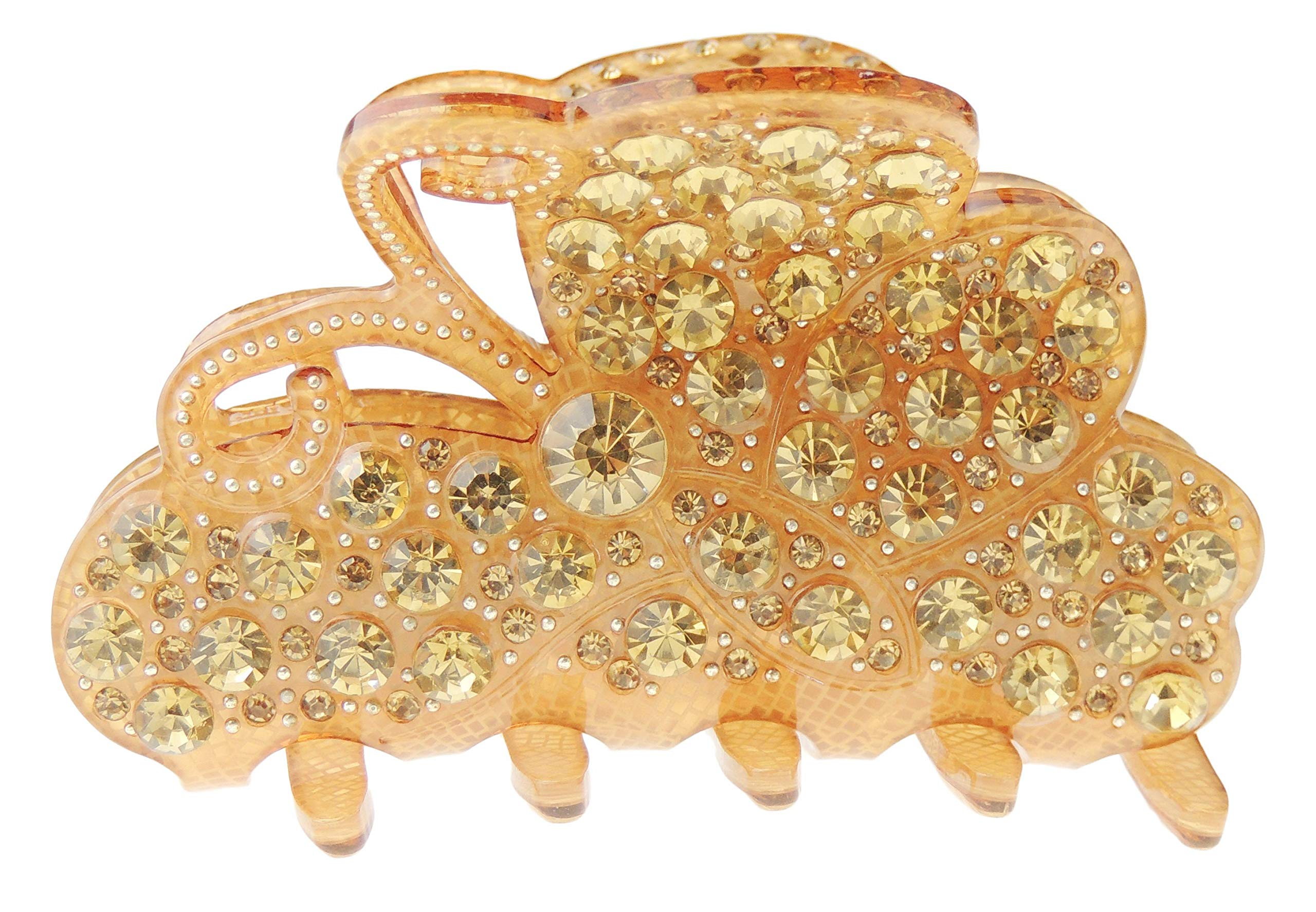 Sparkly Women Girls Jeweled Crystal Diamante Rhinestone Gems Wave Jaw Clip Octopus Clamp Grip Bridal Wedding Party Styling Fine Thin Hair Accessories Butterfly Claw (Light Brown)