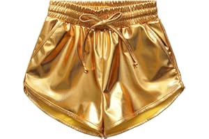 LAKIOLINS Girls Metallic Shorts Sparkle Hot Pants Shiny Dance Outfits Atletic Short Pants