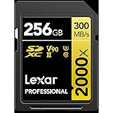 Lexar 256GB Professional 2000x SD Card, UHS-II, C10, U3, V90, Full HD, 8K, Up to 300MB/s Read SDXC Memory Card, for DSLR, Cin