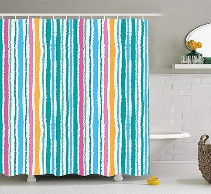 Amazon Com Dongingp Pinstripe Shower Curtain Aquatic Colors