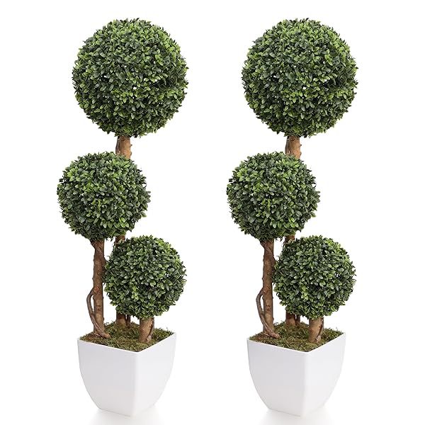 DAMOMO ARTIFICIAL BOXWOOD BALL TOPIARIES TREES, OUTDOOR 3FT...