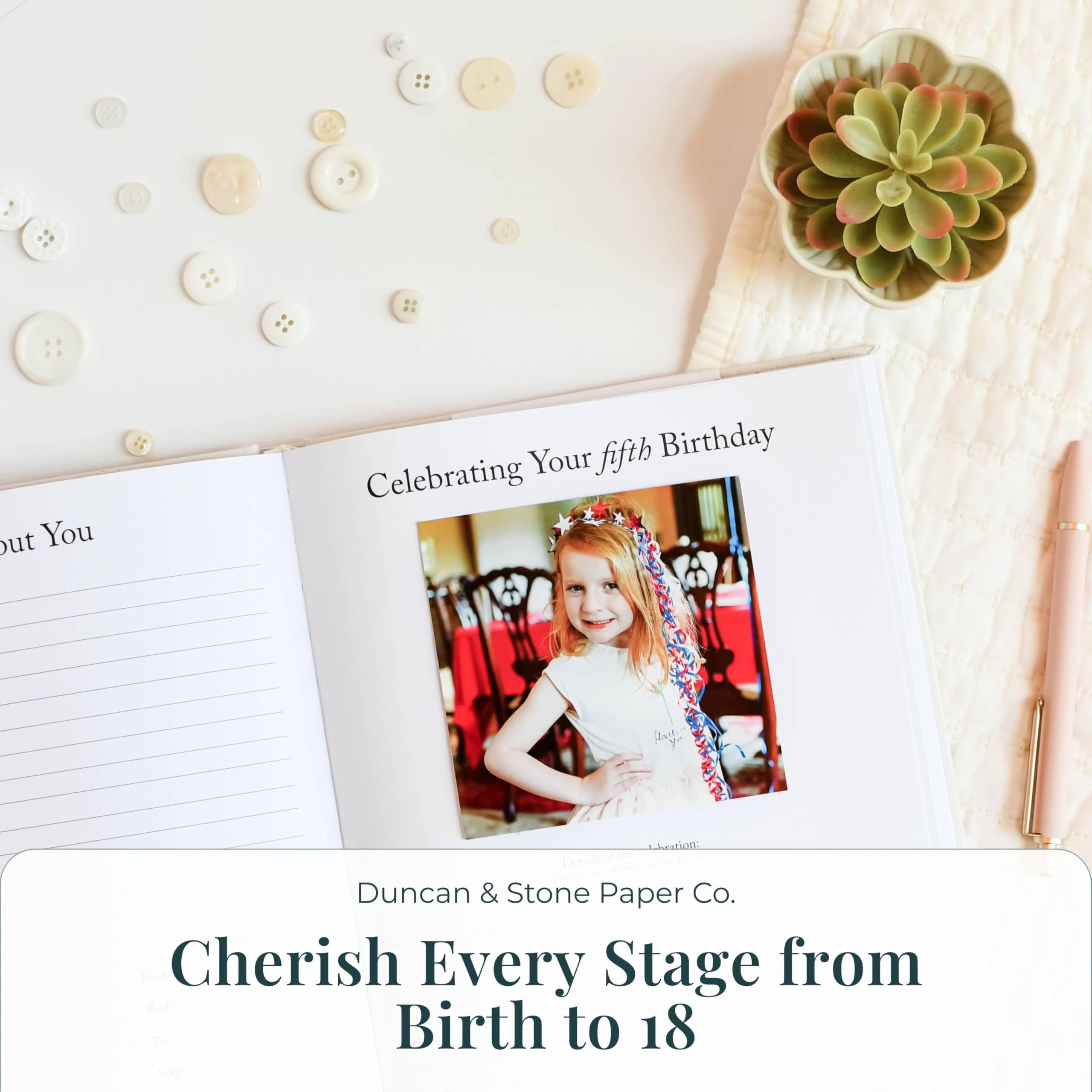Childhood Memory Book - Elegant Child Memory Book from Pregnancy to Age 18 W/Prompts, Space for Photos & More - Baby Journal (175 Pages, Dusty Rose)