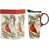 Topadorn Christmas Ceramic Travel Mug Coffee Cup Latte Mug with Lid and Gift Box for Holiday,17 oz