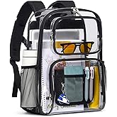 Flowston Clear Backpack Heavy Duty for Women Men Boys Girls, Large Clear Bookbag See Through Backpack for School College