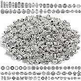 500 Pcs Bracelet Spacer Beads, Silver Bulk Random Styles Loose Spacer Metal Charm for Necklace, Earring Making DIY Jewelry Accessories