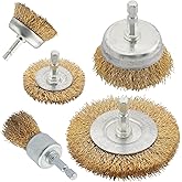 WENORA 5 Pcs Wire Brush for Drill Set, Brass Wire Wheel for Drill, 1/4 Inch Hex Shank, Wire Brushes for Cleaning Rust for Drill
