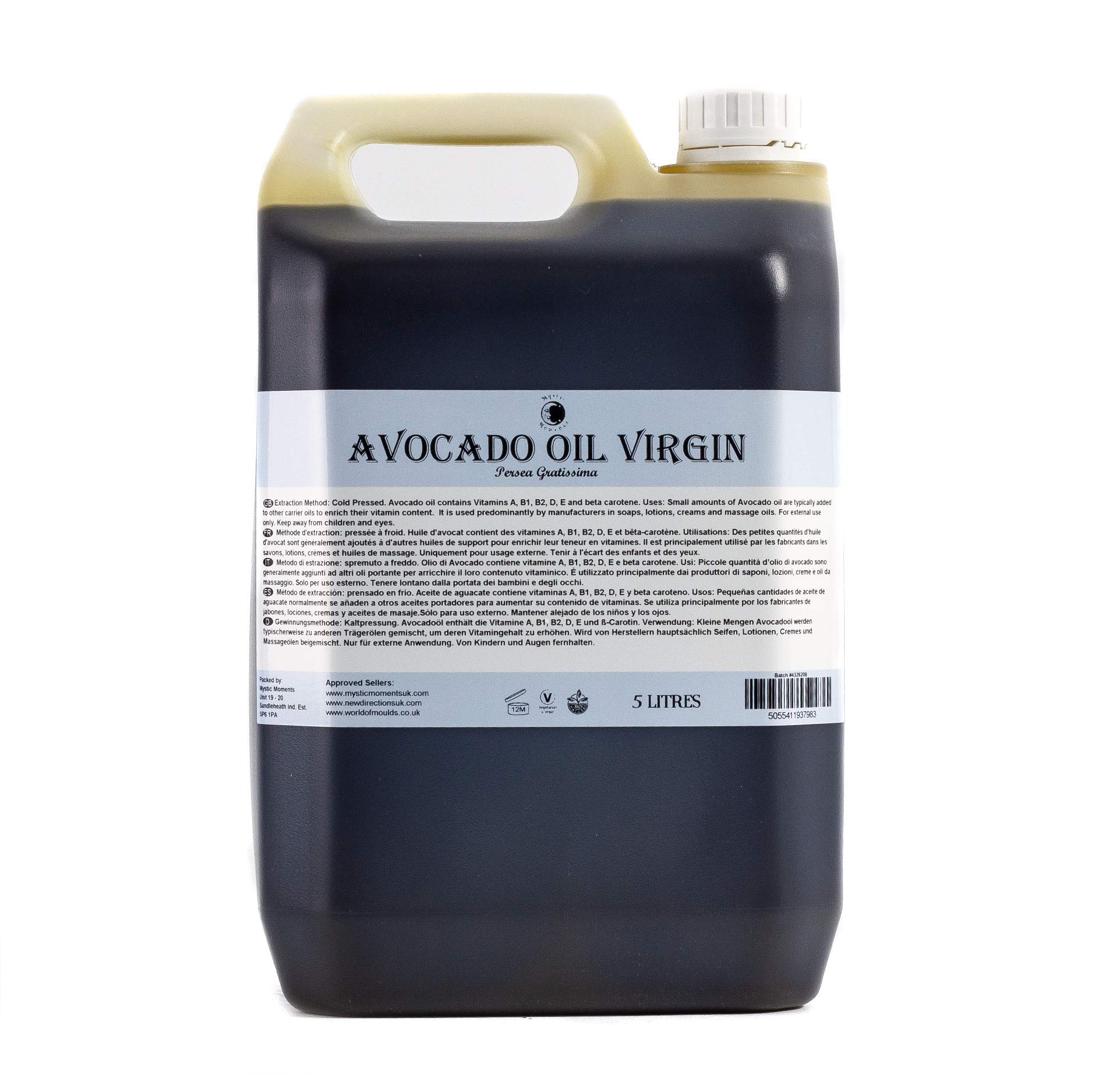 Mystic Moments | Avocado Virgin Carrier Oil - 5 Litres - 100% Pure