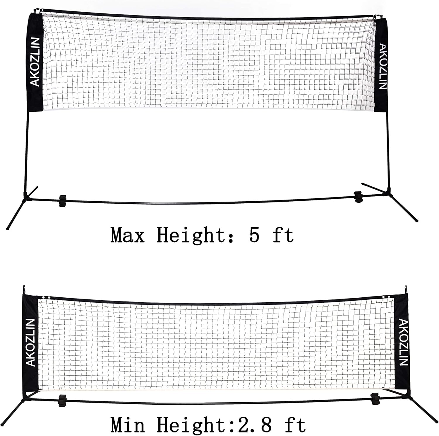 AKOZLIN Portable Adjust Height 2.8-5ft Tennis Badminton Volleyball Net Set - Net for Tennis, Soccer Tennis, Pickleball, Kids Volleyball for Indoor or Outdoor Court, Beach, Driveway : Sports & Outdoors