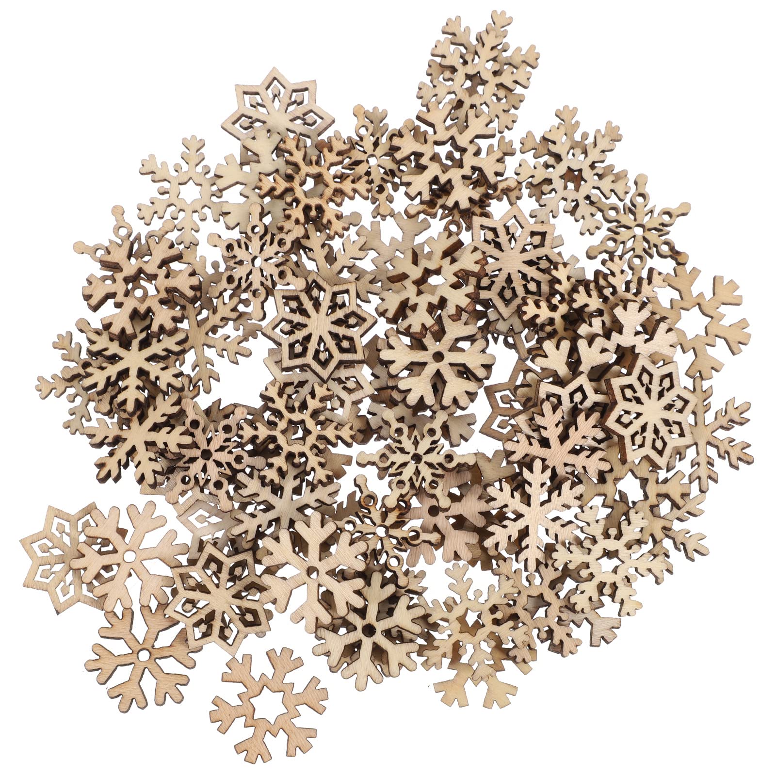 Photo 1 of 100pcs Assorted Pattern Wooden Pieces Christmas Snowflake Cutouts Craft Embellishments DIY Decorative Accessories Manual Ornament for DIY Art