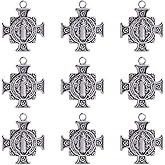 WenRity 6Pcs Catholic Medalla de San Benito Charm Alloy Saint Benedict Cross Pendant Diy Necklace Keychain Door Hanger for Men Women Religious Gifts