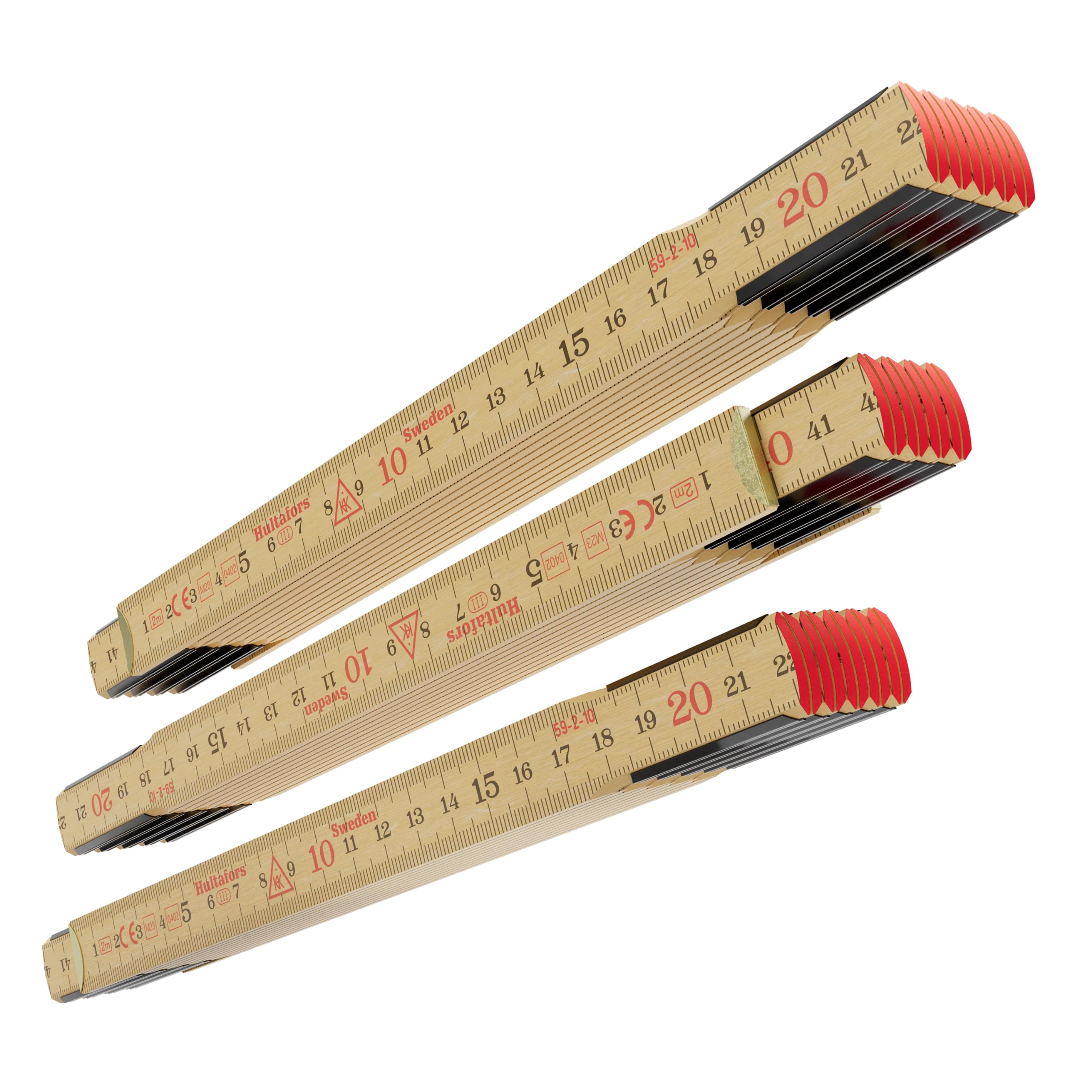 Original Schwedenmeter® 3 pcs I Folding Rule 2m Made of White Birch I Made in Sweden I Folding metre with Joints of Swedish Steel I High-Quality Pocket Rule I EU Class 3 I Hultafors I 100012