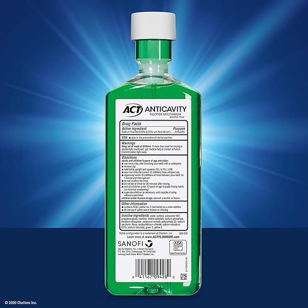 ACT ANTICAVITY ZERO ALCOHOL FLUORIDE MOUTHWASH 18 FL. OZ., WITH ACCURATE DOSING CUP, MINT