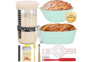 Sourdough Bread Starter Kit, 34oz Sourdough Starter Jar, Bread Sling for Dutch Oven, 2 Bread Proofing Baskets, Thermometer, T