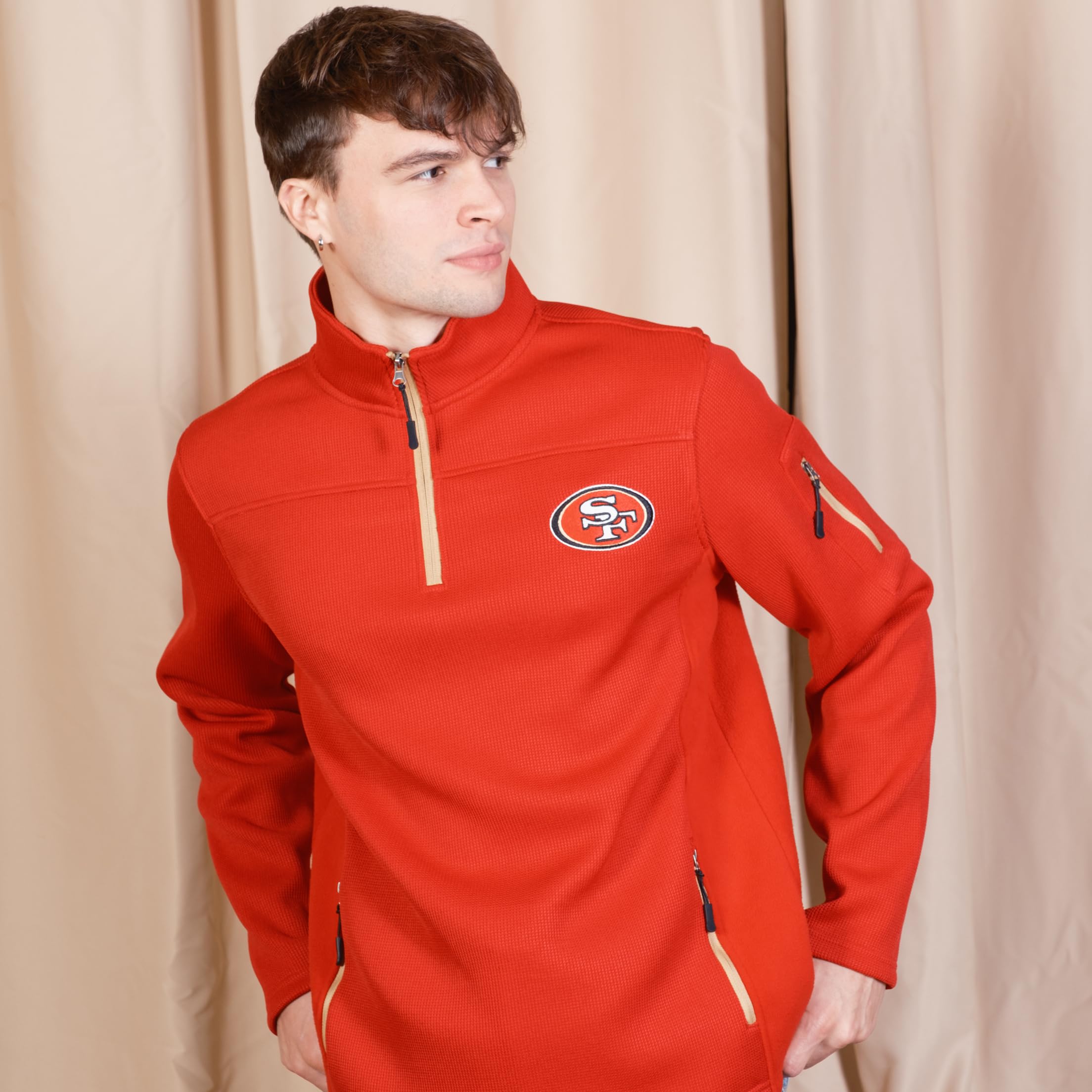 Ultra Game NFL Official Adults Quarter-Zip Super Soft Pullover Sweatshirt with Zipper Pockets - Unisex, New England Patriots, Team Color Updated, Small