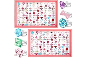 Jerify 2 Boxes Christmas Kids Rings for Girls, Adjustable Little Girl Dress up Rings Play Jewelry Princess Jewel in Box for 4-12 Year Old Kids Toys Party Favors Birthday Gifts Assorted