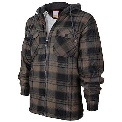 Men's Heavyweight Flannel Zip Up Fleece Lined Plaid Sherpa Hoodie Jacket