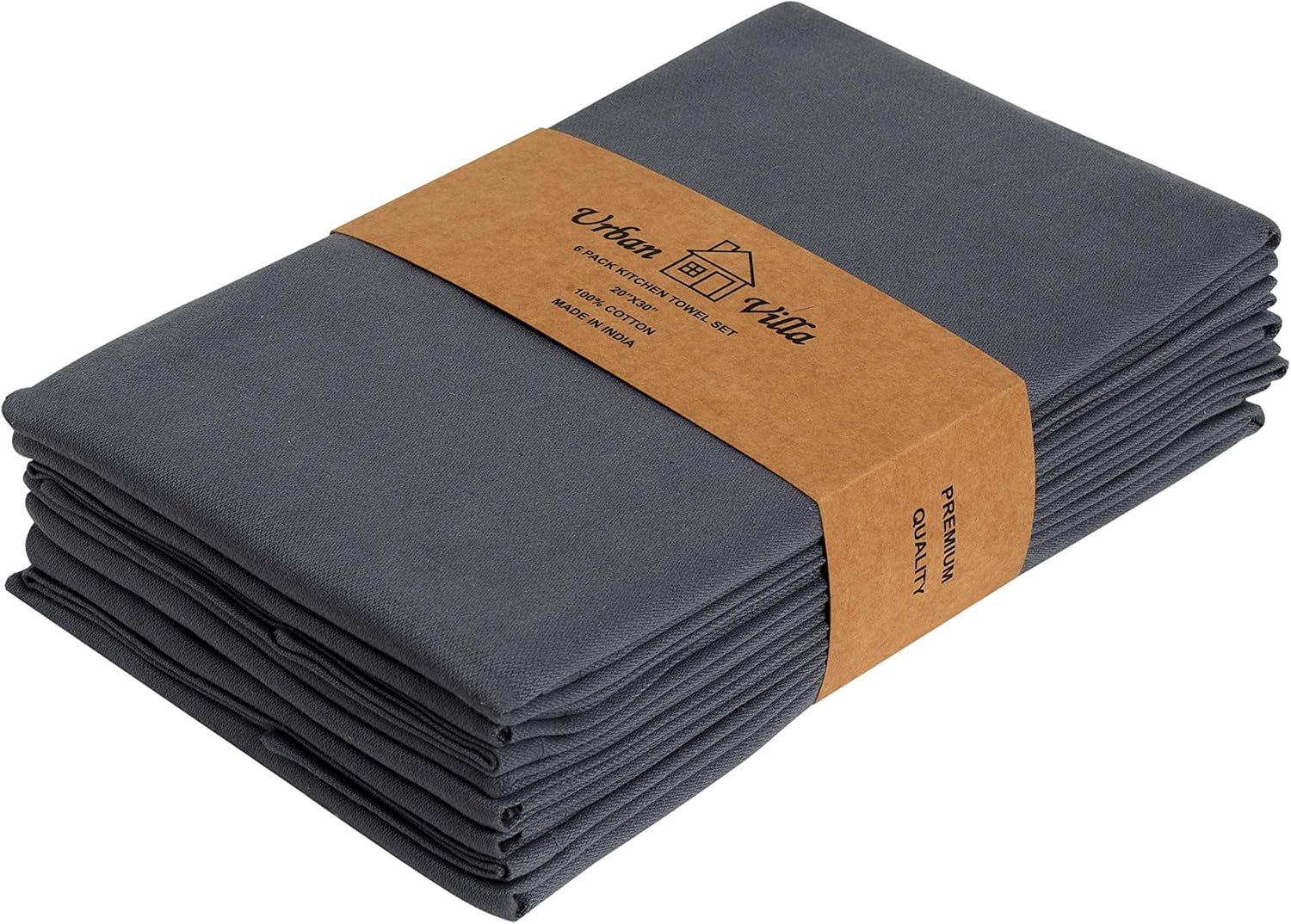 Urban Villa Kitchen Towels, Premium Quality, Solid Satin Weave 100% Cotton Dish Towels, Ultra Soft (Size: 20X30 Inch), Black Highly Absorbent Bar Towels & Tea Towels - (Set of 6): Kitchen & Dining