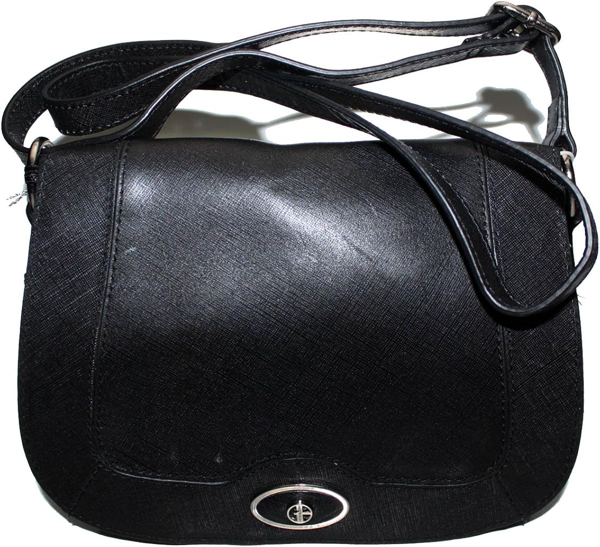 Giani Bernini Leather Handbag Purse Shoulder Flap Front Black Handbags