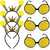 Flahard 6 Pcs Bee Crown Headband Glasses Set Bee Headband with Glasses Bee Costume Accessories for Adults Kids New Year Cosplay Prop (Color Set 1)