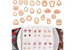 Puocaon Christmas Polymer Clay Cutters - 24 Pcs Mini Stud Earring Clay Cutters Santa Claus, Holly Pine Polymer Clay Cutters, 