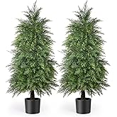YEMMEN 2 Pack 4ft Artificial Cedar Topiary Trees, Outdoor Artificial Plants for Front Porch Décor, Artificial Shrubs Fake Plants Uv Rated Potted Plants for Outdoor, Indoor, Front Door, Office
