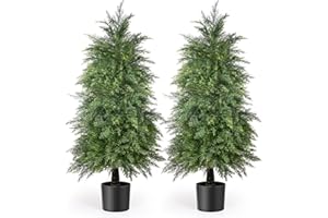YEMMEN 2 Pack 4ft Artificial Cedar Topiary Trees, Outdoor Artificial Plants for Front Porch Décor, Artificial Shrubs Fake Plants Uv Rated Potted Plants for Outdoor, Indoor, Front Door, Office