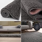 THE RUGS Living Room Shaggy Rug 120x120 cm Dark Grey 30 mm Thick view 5