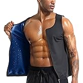 Everfion Men's Sauna Vest Zipper Ribbed Sweat Suit Waist Trainer, Sleeveless Sauna Shirt for Men Compression Tank Top