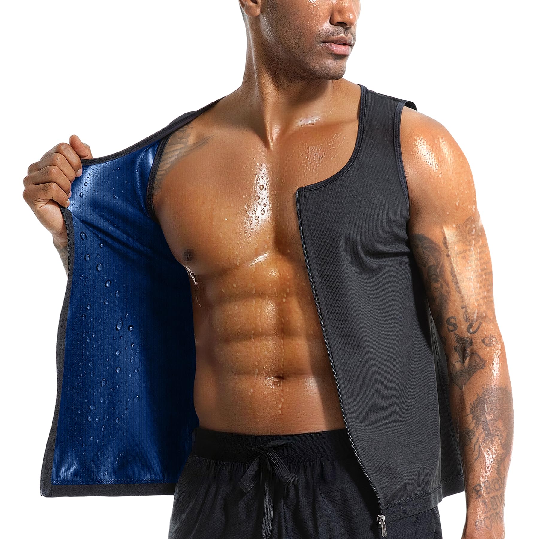 Photo 1 of Everfion Men's Sauna Vest Zipper Ribbed Sweat Suit Waist Trainer, Sleeveless Sauna Shirt for Men Compression Tank Top