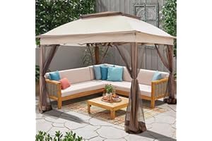 Joyside 11'x11' Pop Up Gazebo for Patio Gazebo Canopy Tent with Sidewalls Outdoor Gazebo with Mosquito Netting Pop Up Canopy Shelter Wedding Tent (Beige)