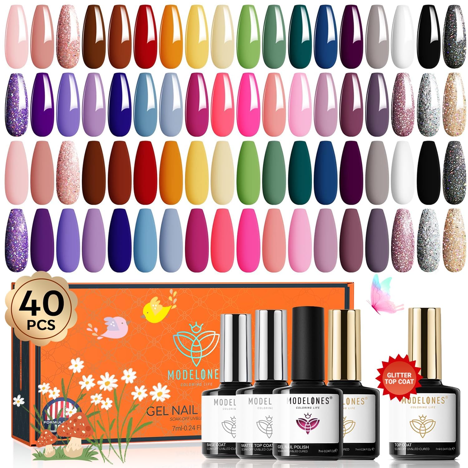 Modelones Gel Nail Polish Set 36 Colors Pink Red Gel Polish Set with Base & Matte & Glossy Top Coat Glitter Nail Gel Nail Starter Kit Nail Salon Kit Manicure Set Home DIY for Women