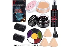 BOBISUKA Demonic Special Effects SFX Halloween Makeup Kit - 5 Colors Bruise Makeup Face Body Painting Palette + Scar Wax with Spatula Tool + Fake Blood Splatter Spray + Fake Blood Cream +Stipple Spong