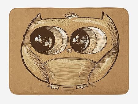 Amazon Com Doodle Bath Mat Cute Owl Sketch With Realistic Eyes
