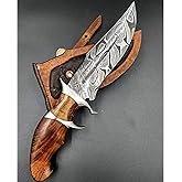 Delta:Hand Made Damascus Bowie knife with Rose Wood Handle-Best For Gift -Best for Camping-Indoor & Outdoor Use Knife (RW002) (Brown)